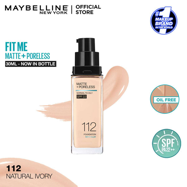  Maybelline Fit Me Matte Foundation 112 tube for light beige skin tone.